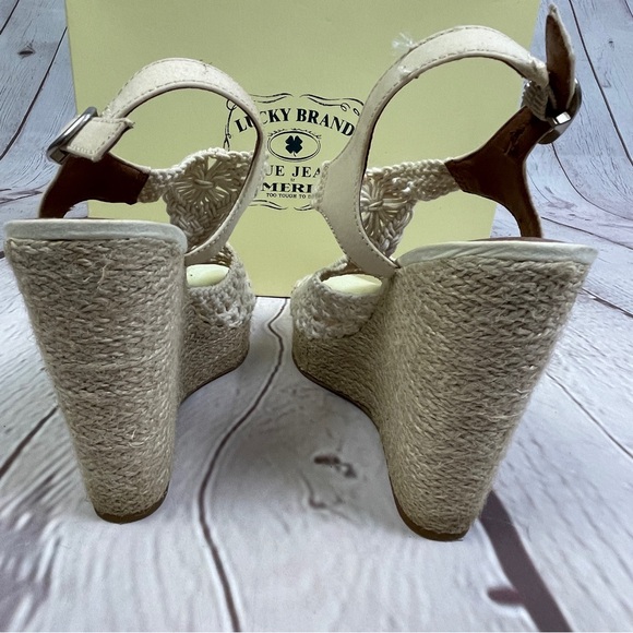 LUCKY BRAND women's neutral cream macrame canvas crochet wedge sandals, size 8 - Picture 10 of 12